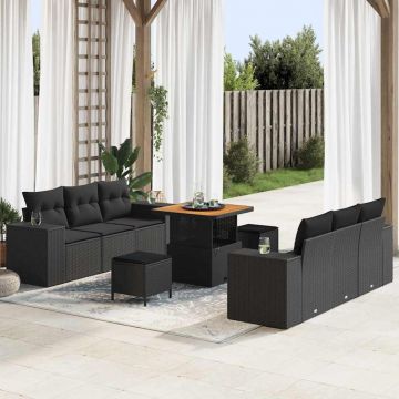 vidaXL Set de canapele pentru grădină 9 pcs Negru 80 x 80 x 71 cm