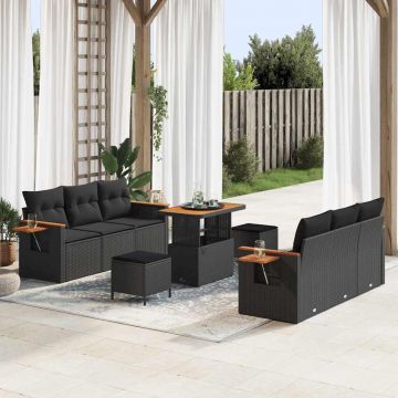 vidaXL Set de canapele pentru grădină 9 pcs Negru 90 x 55 x 71 cm