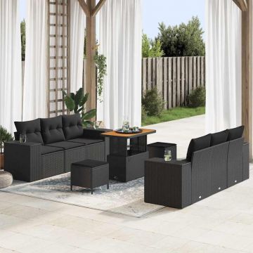 vidaXL Set de canapele pentru grădină 9 pcs Negru 90 x 55 x 71 cm