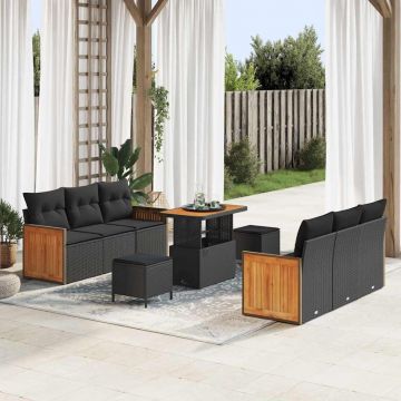 vidaXL Set de canapele pentru grădină 9 pcs Negru 90 x 55 x 71 cm