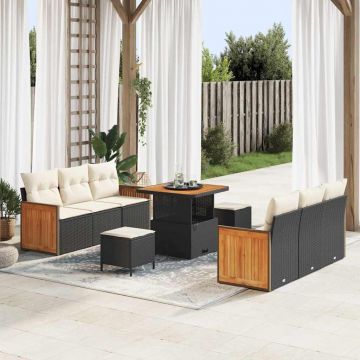 vidaXL Set de canapele pentru grădină 9 pcs Negru și Crem
