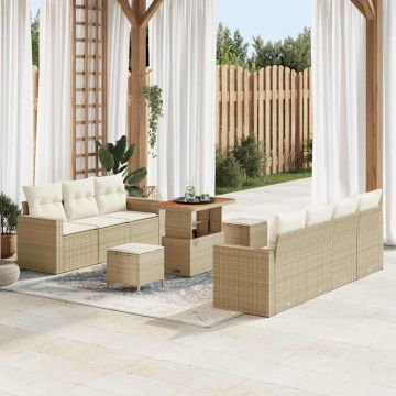 vidaXL Set de canapele pentru grădină cu pernă 10 pcs bej și crem