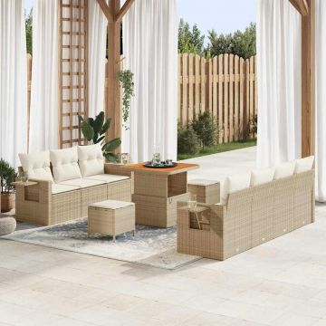 vidaXL Set de canapele pentru grădină cu pernă 10 pcs bej și crem