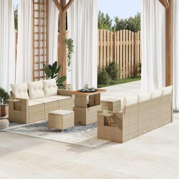 vidaXL Set de canapele pentru grădină cu pernă 10 pcs bej și crem