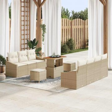 vidaXL Set de canapele pentru grădină cu pernă 10 pcs Bej și crem