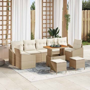 vidaXL Set de canapele pentru grădină cu pernă 10 pcs Bej și crem