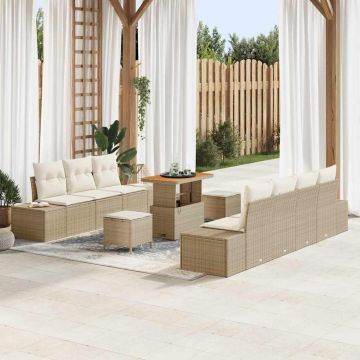 vidaXL Set de canapele pentru grădină cu pernă 10 pcs Bej și crem