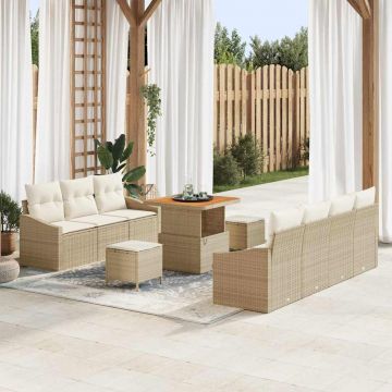 vidaXL Set de canapele pentru grădină cu pernă 10 pcs Bej și crem