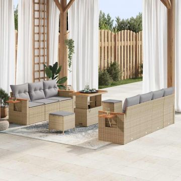 vidaXL Set de canapele pentru grădină cu pernă 10 pcs Bej Rattan poli