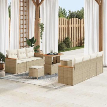 vidaXL Set de canapele pentru grădină cu pernă 10 pcs Bej Rattan poli