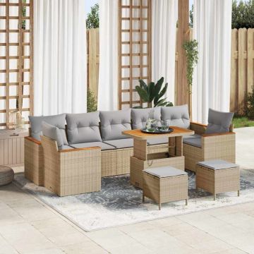 vidaXL Set de canapele pentru grădină cu pernă 10 pcs Bej Rattan poli