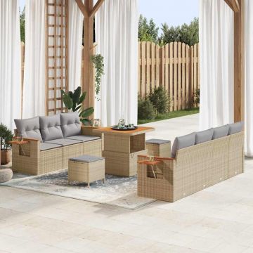 vidaXL Set de canapele pentru grădină cu pernă 10 pcs Bej Rattan poli