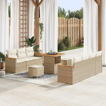 vidaXL Set de canapele pentru grădină cu pernă 10 pcs Bej Rattan poli