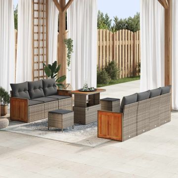 vidaXL Set de canapele pentru grădină cu pernă 10 pcs Gri