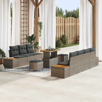 vidaXL Set de canapele pentru grădină cu pernă 10 pcs Gri