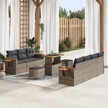 vidaXL Set de canapele pentru grădină cu pernă 10 pcs Gri Rattan poli