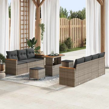 vidaXL Set de canapele pentru grădină cu pernă 10 pcs Gri Rattan poli