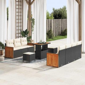 vidaXL Set de canapele pentru grădină cu pernă 10 pcs negru și crem