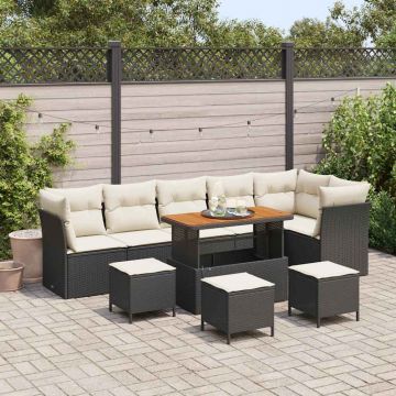 vidaXL Set de canapele pentru grădină cu pernă 10 pcs negru și crem