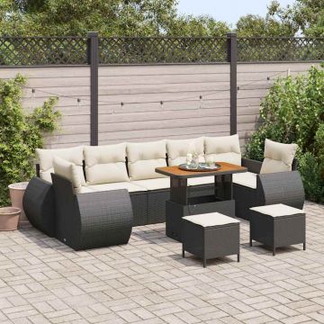 vidaXL Set de canapele pentru grădină cu pernă 10 pcs negru și crem