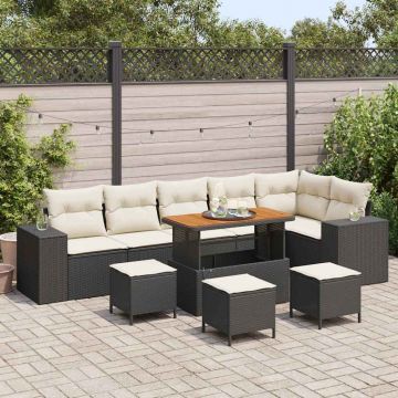 vidaXL Set de canapele pentru grădină cu pernă 10 pcs Negru și Crem