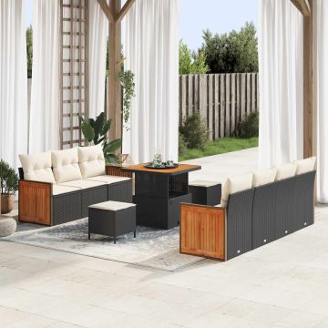 vidaXL Set de canapele pentru grădină cu pernă 10 pcs Negru și Crem