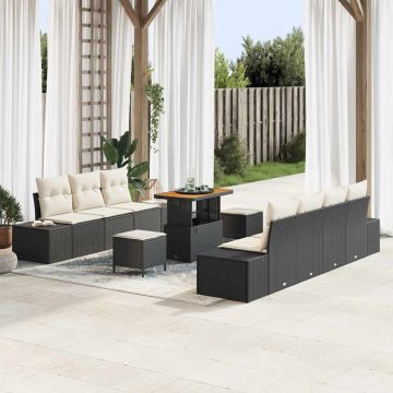 vidaXL Set de canapele pentru grădină cu pernă 10 pcs Negru și Crem