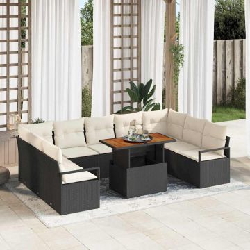 vidaXL Set de canapele pentru grădină cu pernă 10 pcs Negru și Crem