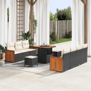 vidaXL Set de canapele pentru grădină cu pernă 10 pcs negru și crem