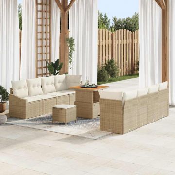 vidaXL Set de canapele pentru grădină cu pernă 11 pcs Bej și crem