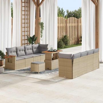vidaXL Set de canapele pentru grădină cu pernă 11 pcs Bej Rattan poli
