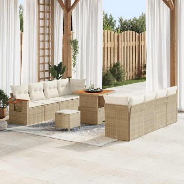 vidaXL Set de canapele pentru grădină cu pernă 11 pcs Bej Rattan poli