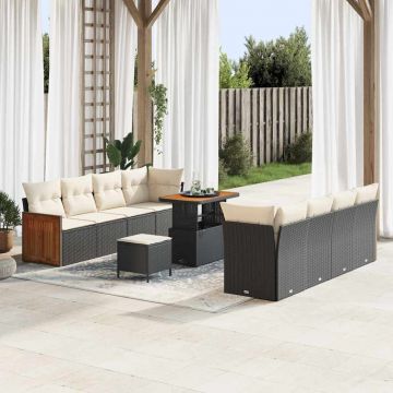 vidaXL Set de canapele pentru grădină cu pernă 11 pcs negru și crem