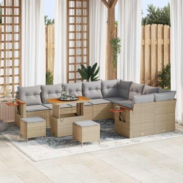 vidaXL Set de canapele pentru grădină cu pernă 12 pcs Bej Rattan poli