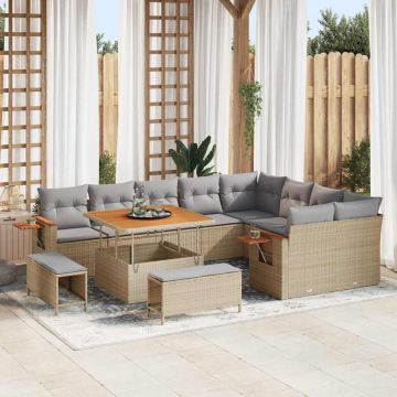 vidaXL Set de canapele pentru grădină cu pernă 12 pcs Bej Rattan poli
