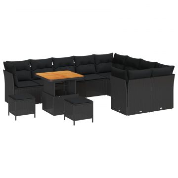 vidaXL Set de canapele pentru grădină cu pernă 12 pcs Negru