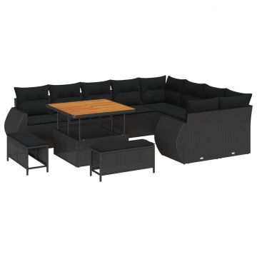 vidaXL Set de canapele pentru grădină cu pernă 12 pcs Negru