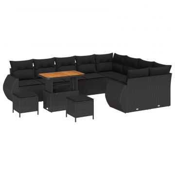 vidaXL Set de canapele pentru grădină cu pernă 12 pcs Negru