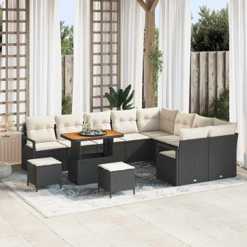 vidaXL Set de canapele pentru grădină cu pernă 12 pcs Negru și Crem