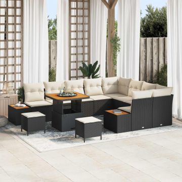 vidaXL Set de canapele pentru grădină cu pernă 12 pcs Negru și Crem