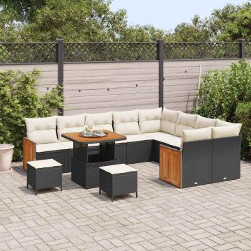 vidaXL Set de canapele pentru grădină cu pernă 12 pcs negru și crem