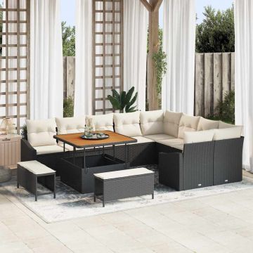 vidaXL Set de canapele pentru grădină cu pernă 12 pcs Negru și Crem