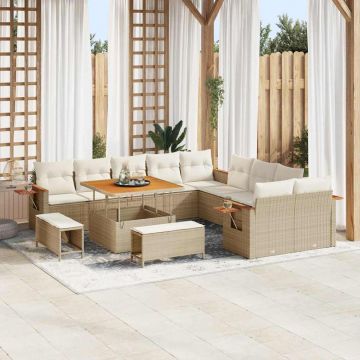 vidaXL Set de canapele pentru grădină cu pernă 13 pcs Bej Rattan poli