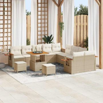 vidaXL Set de canapele pentru grădină cu pernă 13 pcs Bej Rattan poli