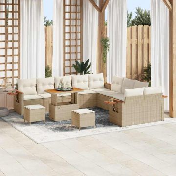 vidaXL Set de canapele pentru grădină cu pernă 13 pcs Bej Rattan poli