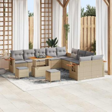 vidaXL Set de canapele pentru grădină cu pernă 13 pcs Bej Rattan poli