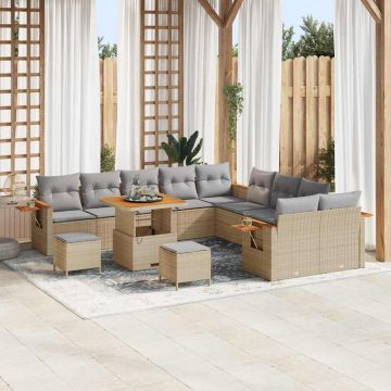 vidaXL Set de canapele pentru grădină cu pernă 13 pcs Bej Rattan poli
