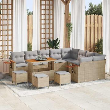 vidaXL Set de canapele pentru grădină cu pernă 13 pcs Bej Rattan poli