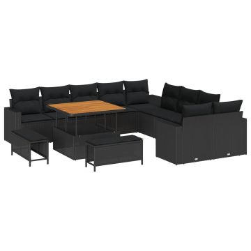 vidaXL Set de canapele pentru grădină cu pernă 13 pcs Negru