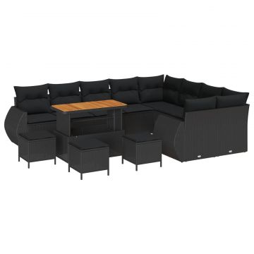 vidaXL Set de canapele pentru grădină cu pernă 13 pcs Negru